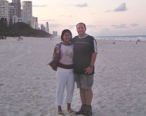 Dany and Simon on the beach at Surfers Paradise