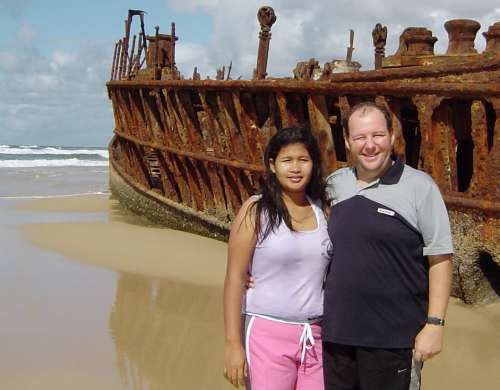 Dany and Si by the Maheno shipwreck on Fraser island