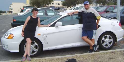 Brigitte, me and our rented Hyundai coupe